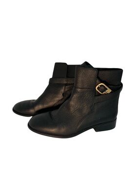Tory Burch Size 11 Black Leather Boots with Gold Buckle